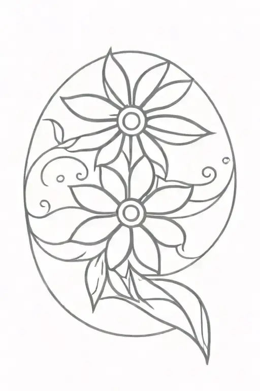 Flower With Sun And Moon Merging Together