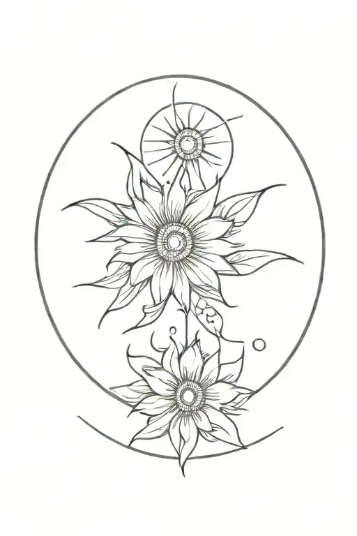 Flower With Sun And Moon Merging Together