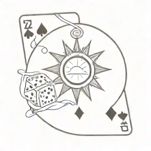 Simple Sun Two Playing Cards Surrounded And Dice