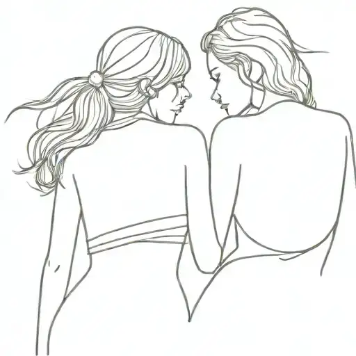 Outline Fine Line Two Women Leaning Against Each Other