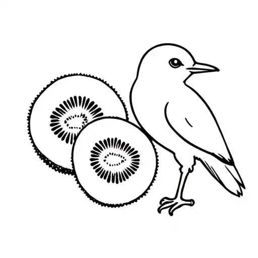 Kiwi Bird Next To A Kiwi Fruit