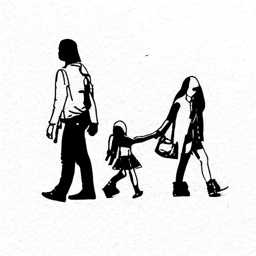 The Lourve Museum And Dad And Daughter Walking All In One Line