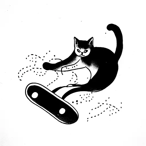 Ghost Cat Riding A Skateboard Doing A Kick Flip