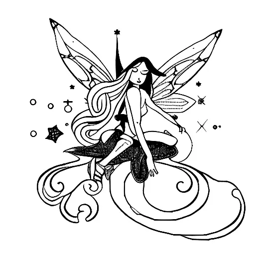 Fairy Flying With Cancer Zodiac Sign And Stars Tattoo