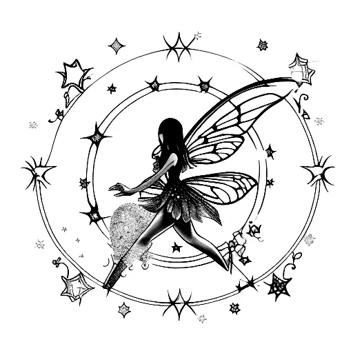 Realistic Fairy Flying With Infinity Sign And Stars