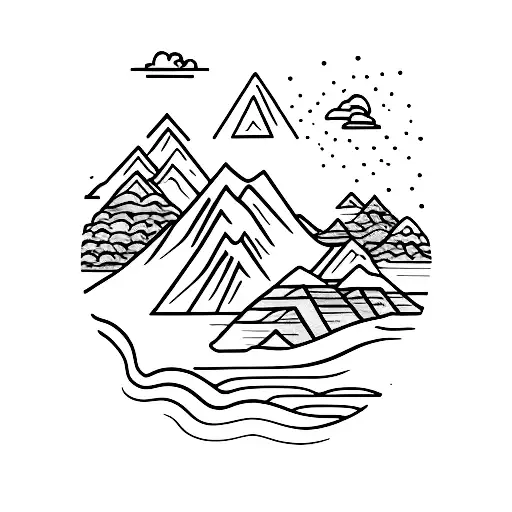 A Minimalist Tattoo Of A Silhouette Of A Traveler Walking Along A Scenic Mountain Trail