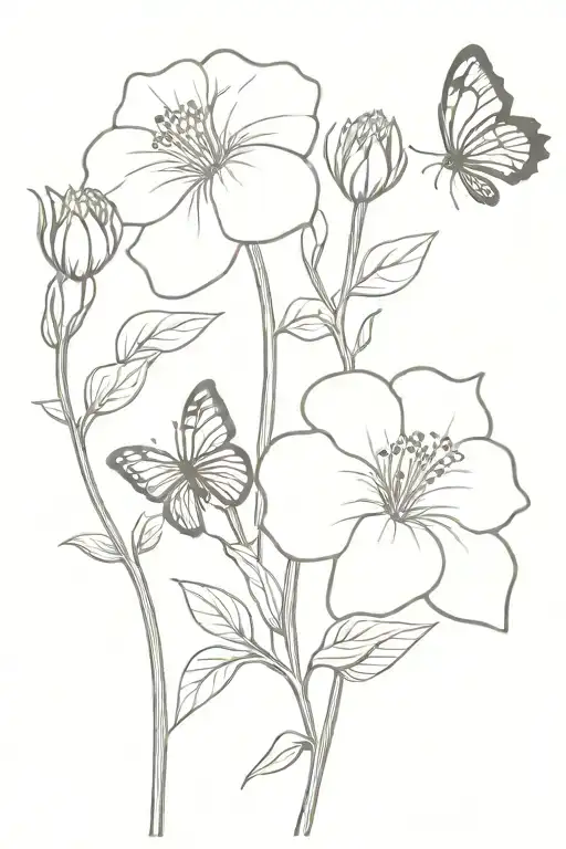 3 Hydrangeas From Stem To Flower With 1 Butterfly And 1 Bee Nearby Tattoo