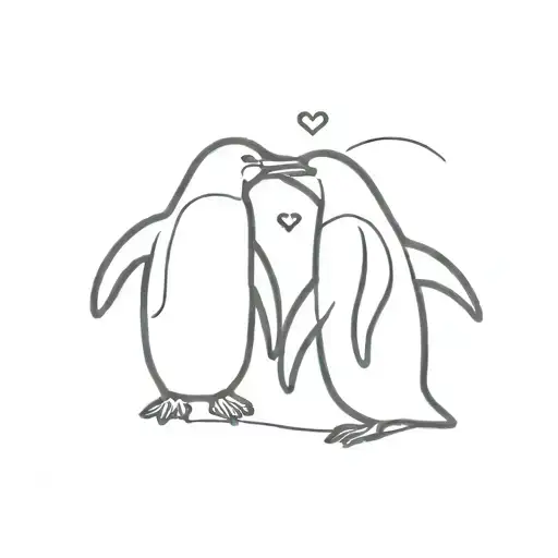 Outline Penguin With 2 Hearts