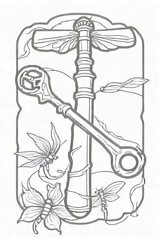 Firefighter Axe With Dragonfly Outline On Handle