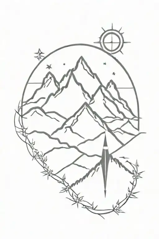 Mountains And Compass Fine Line