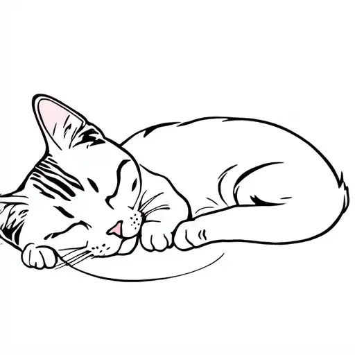 Realistic Sleeping Tabby Cat With White Belly Side Profile With White Paws