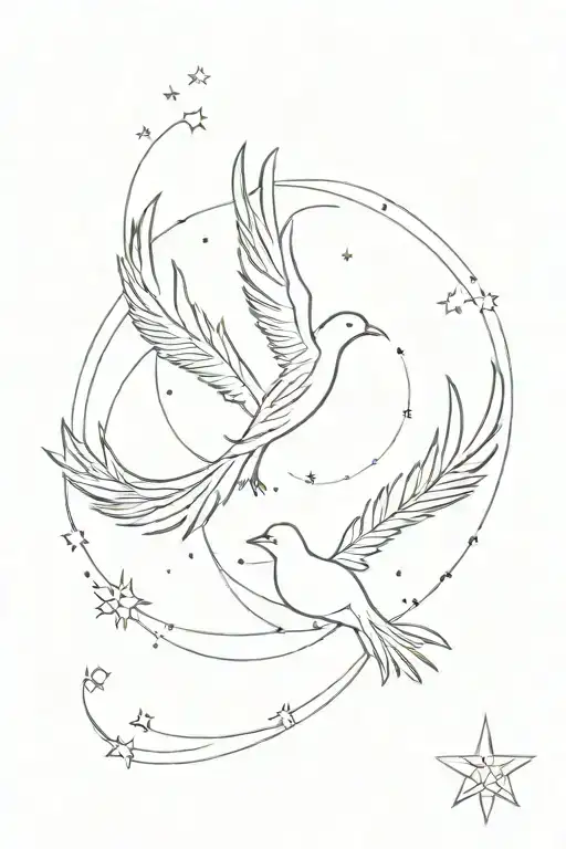Phoenix Flying With Cancer And Aquarius Constellations