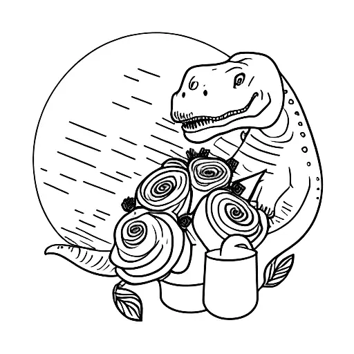 Dinosaur Delivering A Bouquet Of Flowers To Another