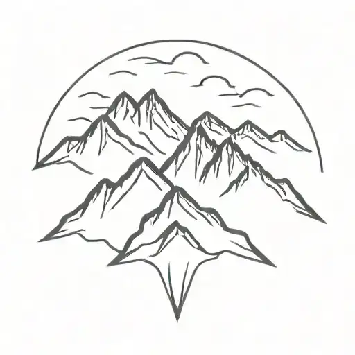 A Minimalist Tattoo Of A Mountain Range With A Hidden Trail For Hiking Enthusiasts