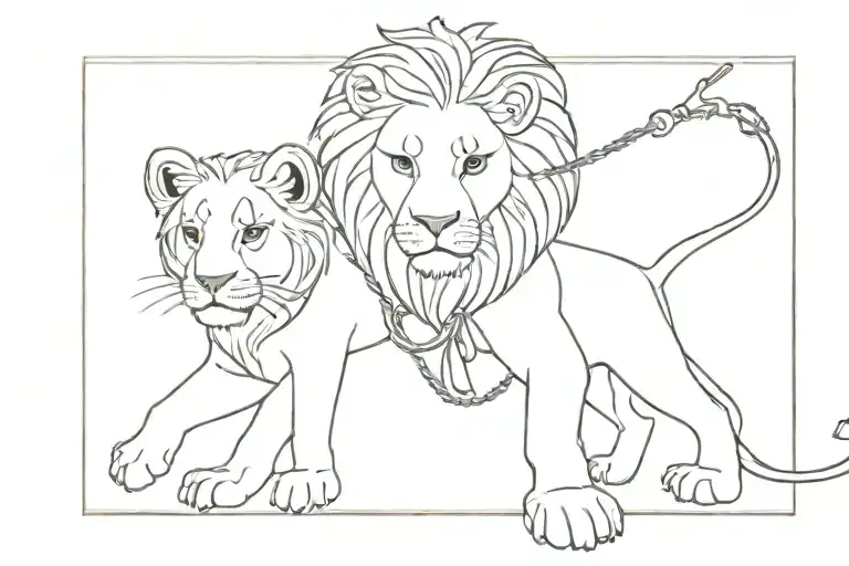 Little Girl Behaves On A Lion's Leash