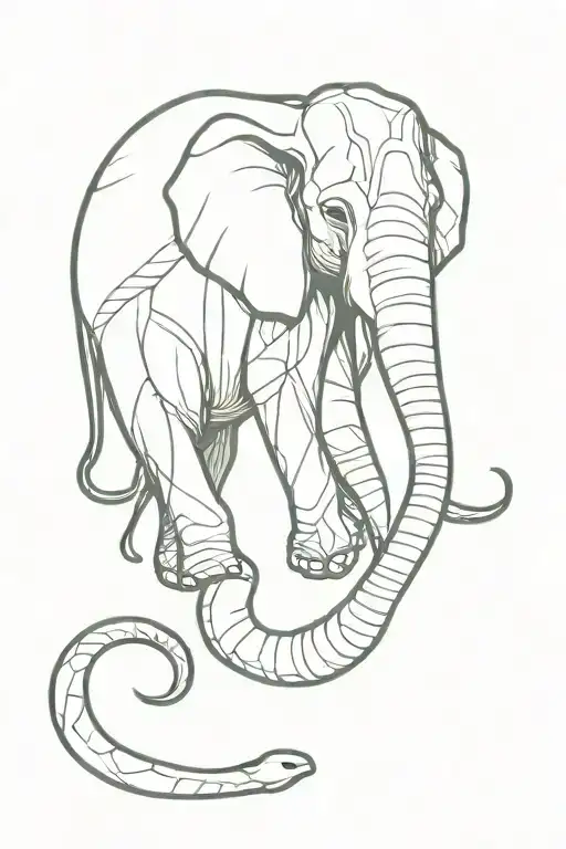 Elephant Snake Wrapped Together Symbolizing