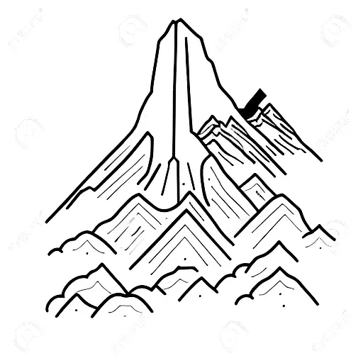 A Minimalist Tattoo Of A Group Of Six Hikers Traversing A Snowy Mountain Peak