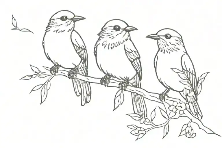 Three Little Birds Resting On A Flores Branch