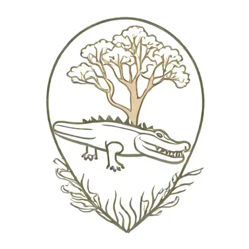 Alligator With Live Oak Tree Sunset