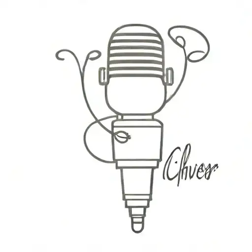 A Minimalist Tattoo Design Of A Microphone And Musical Notes Intertwined With The Word 'Achiever'