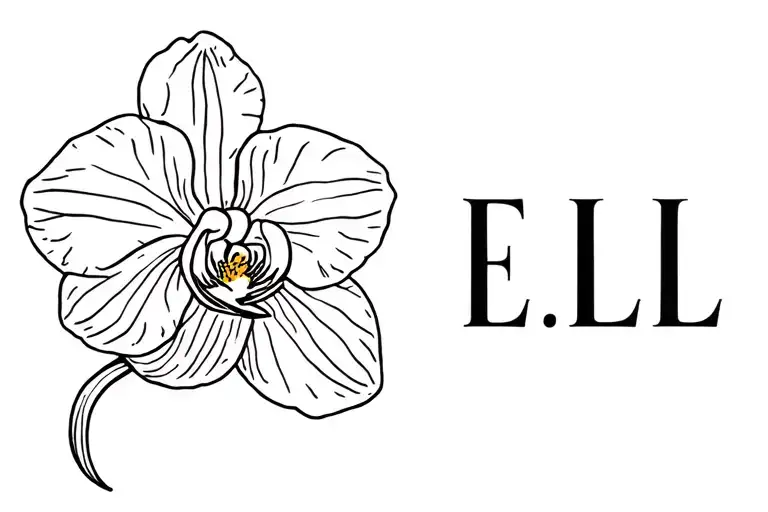 Orchid One Line Tattoo With Three Initials E L L
