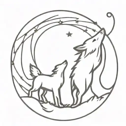 Cat And Wolf Howling At The Moon