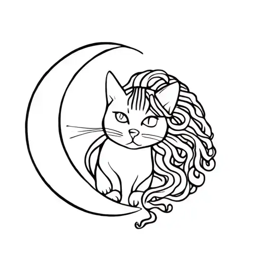 Cat Medusa Egypt Moon Cute