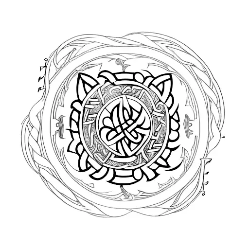 A Tattoo Design Combining Symbols From Norse And Celtic Mythology With Musical Notes