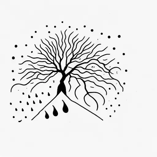 A Minimalist Tattoo Of A Single Tree Standing In A Field During A Rainstorm