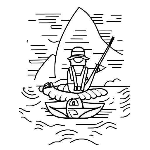 A Minimalist Tattoo Of A Person Sitting In A Boat On A Calm Lake Under A Full Moon