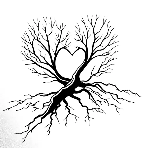 Tree With Roots Breaking Through A Shattered Heart