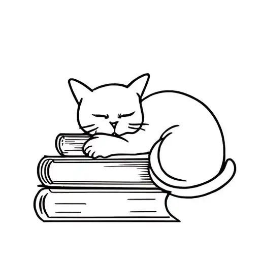Cat Curled Up On 3 Books Stacked