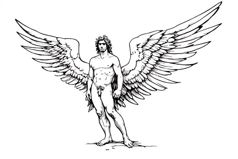 Icarus Standing With His Wings Flat