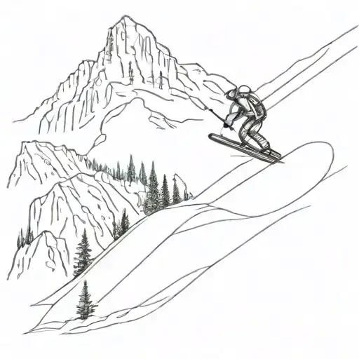 A Minimalist Tattoo Of A Skier Gracefully Gliding Down A Mountain Slope