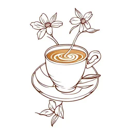 Coffee Cup Surrounded By Blooming Flowers