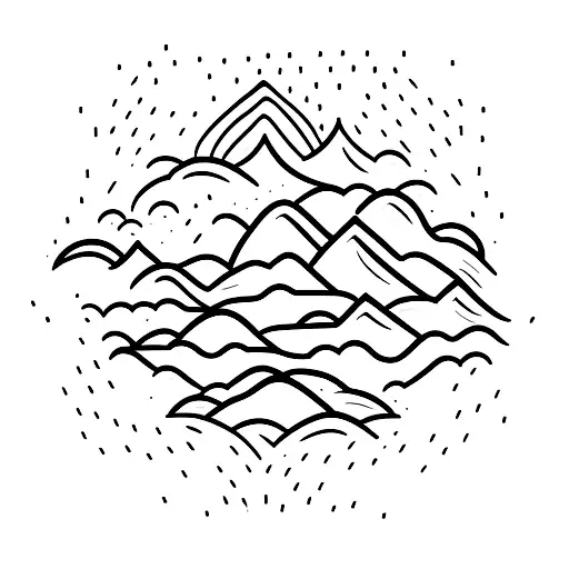 A Minimalist Tattoo Of A Mountain Range With Waves Crashing Against It