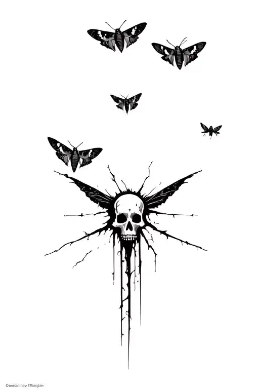 Moths Fly Out Of A Broken Skull On Stakes