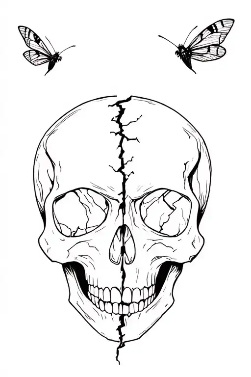 Moths Fly Out Of A Broken Skull