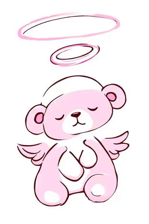 Pink Sleeping Teddy Bear With Halo And Angel Wings