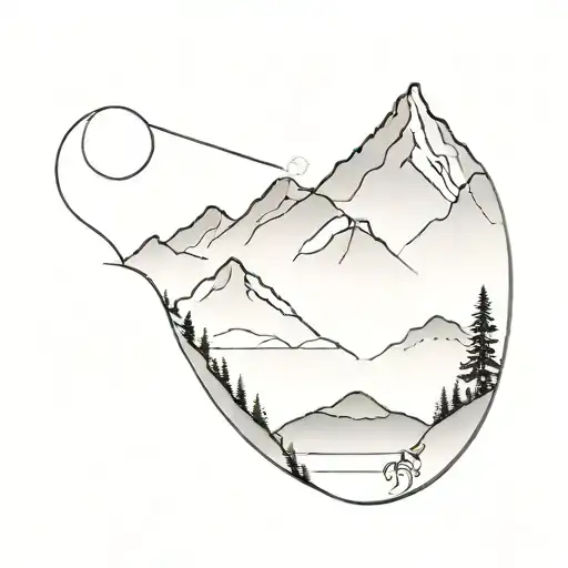 A Simple One Line Mountain With A Simple Sunset And A Stick Man