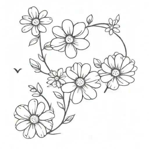 Simple Violet Flowers And Daisy
