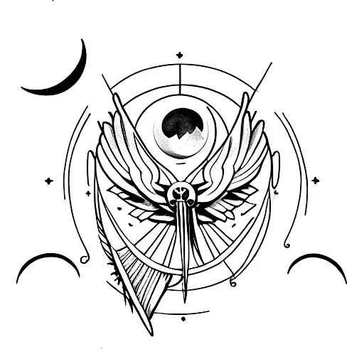 Crow Skull With A Crescent Moon