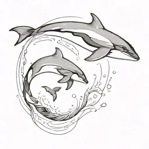 Mother Killer Whale Jumping From Water While Baby Killer Whale Looks