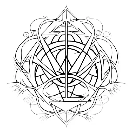 A Deathly Hallows Symbol Incorporated Into A Floral Mandala Design