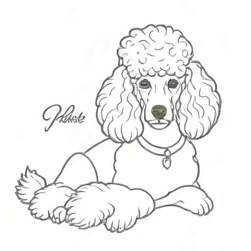 Poodle Sitting In A Minimalist Line Drawing With The Script Her Royal Highness