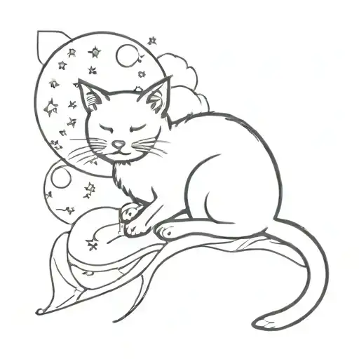 Cat Sleeping On The Full Moon