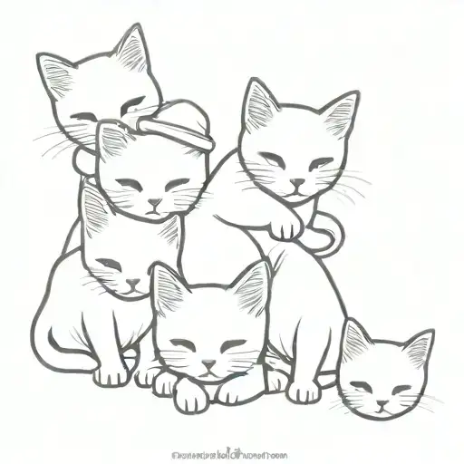 9 Little Cute Kittens In Funny Hats With Line Art Without Shadows