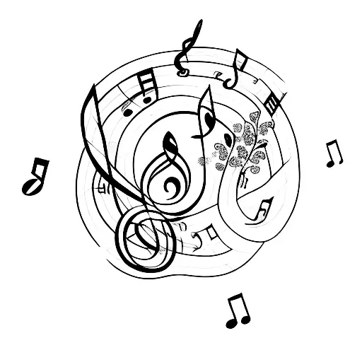 A Composition Of Musical Notes Intertwined With Floral Elements