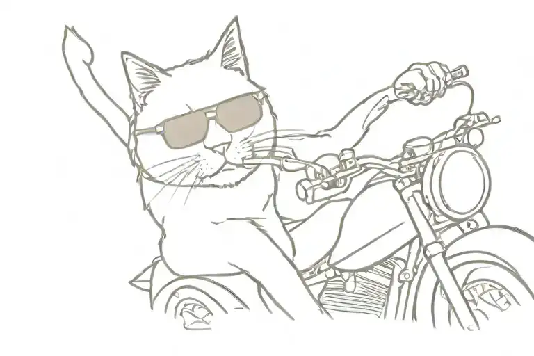 A Sketch Tattoo Of A Cat Wearing Sunglasses And Riding A Motorcycle