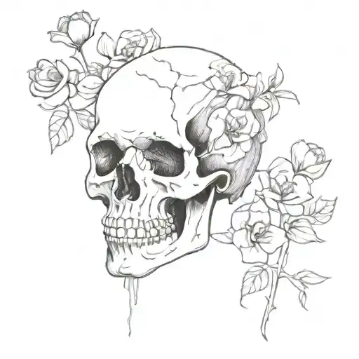 A Blank Skull Face With Soil On The Head And Flowers Growing Out Of The Soil